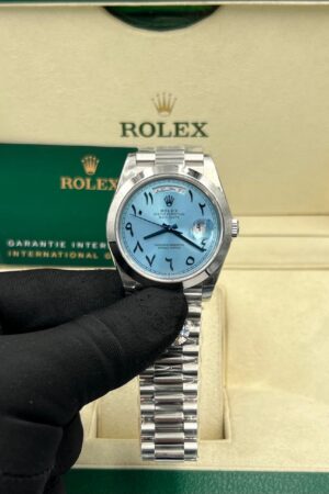 Day date Super Clone 40mm Platinum ICE Blue Arabic Dial