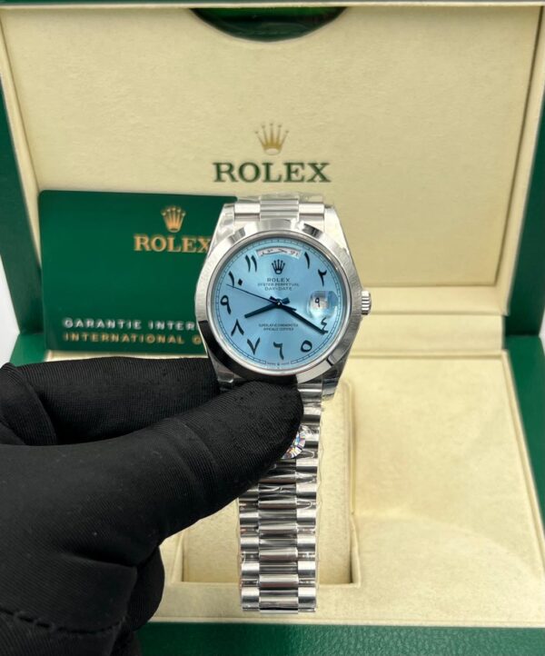 Day date Super Clone 40mm Platinum ICE Blue Arabic Dial