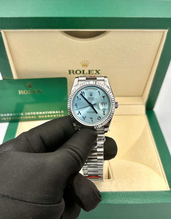Day date Super Clone Ice Blue Arabic Dial