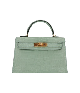 Hermès Kelly II Sellier Mini Vert D'eau Matte Porosus Crocodile Gold Hardware