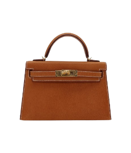 Hermès Mini Kelly II Sellier Toffee Porc Leather Gold Hardware