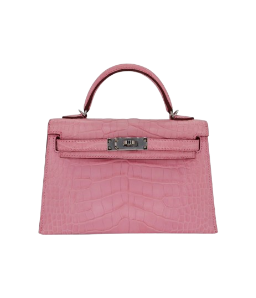 Hermès Mini Kelly II Bubblegum Matte Alligator Palladium Hardware