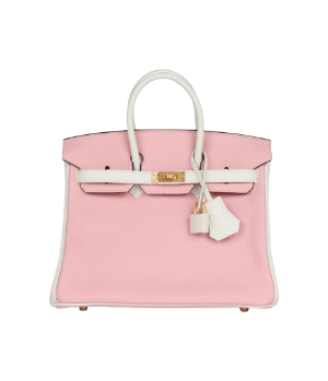 Hermès Birkin 25 Rose Sakura and White Clemence Brushed Gold Hardware
