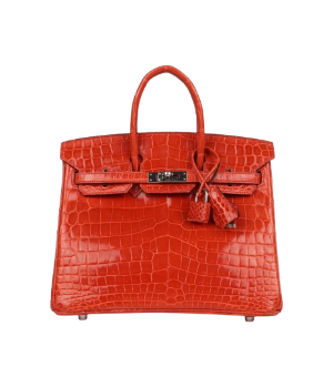 Hermès Birkin 25 Orange Poppy Shiny Niloticus Crocodile Palladium Hardware