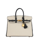 Hermès Birkin 25 Craie and Black Togo Brushed Gold Hardware