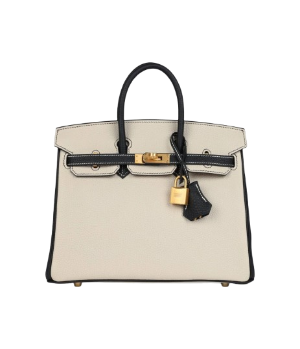 Hermès Birkin 25 Craie and Black Togo Brushed Gold Hardware