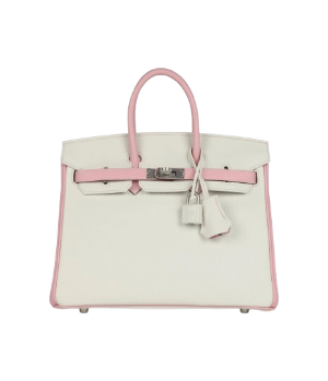 Hermès Birkin 25 – Rose Sakura & White Clemence with Brushed Palladium Hardware