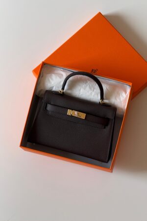 HM Mini Kelly 19cm Black Epsom Gold Hardware