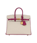 Hermès Birkin Sellier 25 Craie and Rose Pourpre Epsom Brushed Gold Hardware