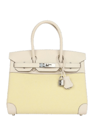 Hermès Birkin 30 Nata Swift and Jaune Poussin Toile Palladium Hardware