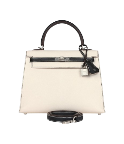 Hermes Kelly 25 Nata and Black Chevre Mysore Brushed Palladium Hardware