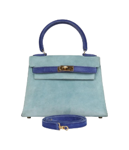 Vintage Hermès Kelly Sellier 20 Bleu Electric and Aqua Doblis Gold Hardware
