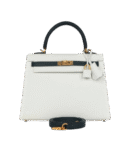 Hermes Kelly 25 White and Vert Cypress Epsom Brushed Gold Hardware