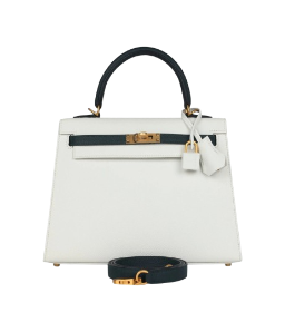 Hermes Kelly 25 White and Vert Cypress Epsom Brushed Gold Hardware