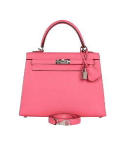 Hermes Kelly 25 Rose Azalee Epsom Palladium Hardware