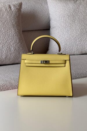 Hermes Kelly 25 Jaune De Naples Epsom Palladium Hardware