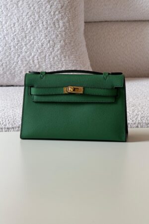 Hermès Kelly Green Epsom Leather Pochette Bag