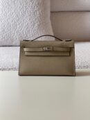 Hermes Kelly Pochette Clutch in Etoupe Swift Leather