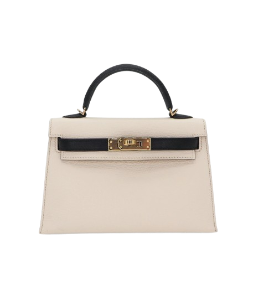 Hermès Kelly II Sellier Mini Nata/Black Chèvre Leather Permabrass Hardware